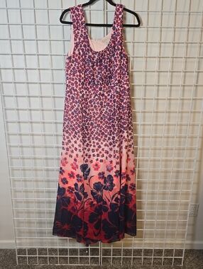 Christopher & Banks Pink and Navy Floral Sleeveless Ombre Maxi Dress Size 14